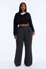 Women's Tweed Belted Pants — Wide Leg | Yvezi — 5