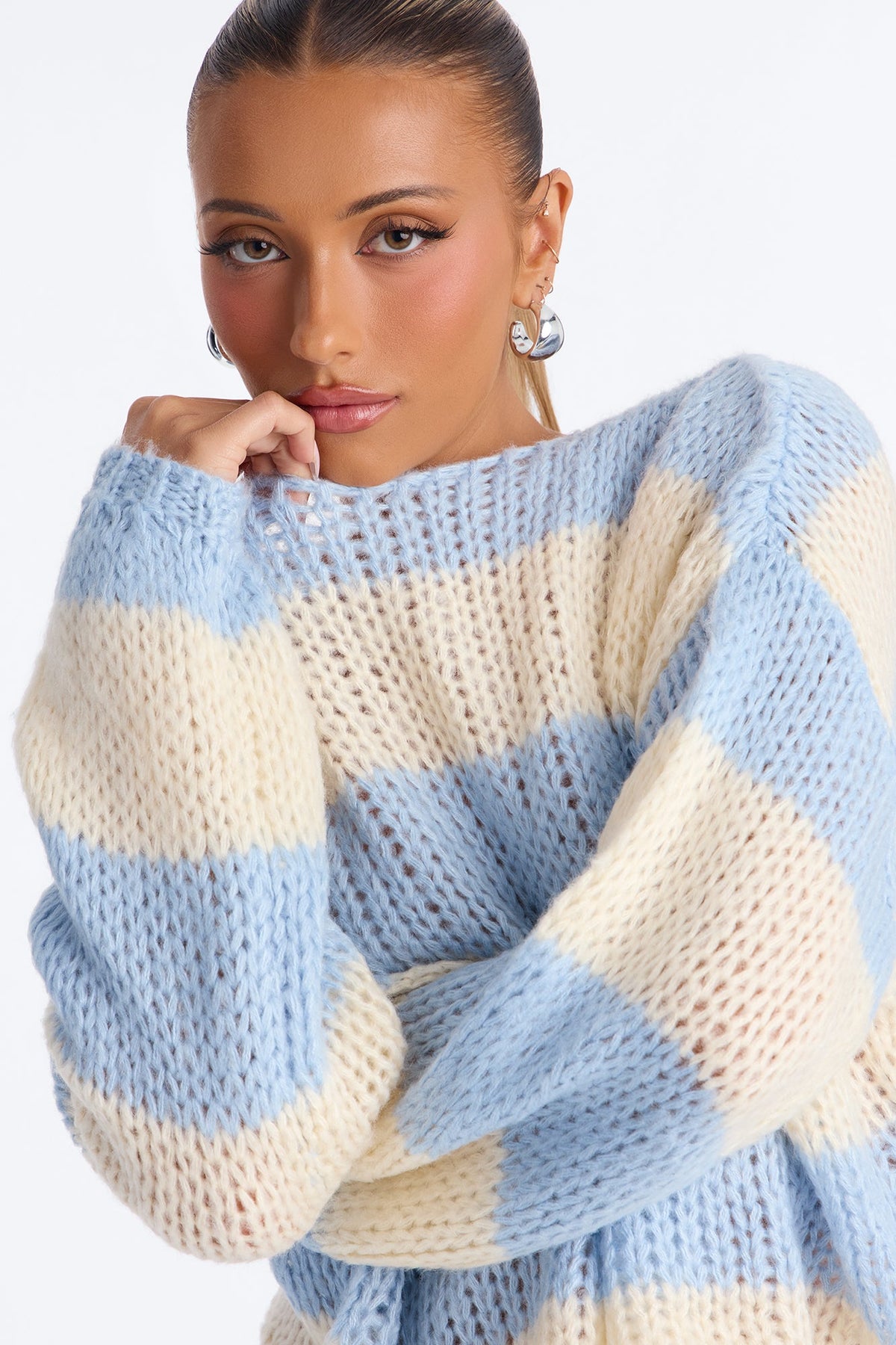 Women's Striped Knit Sweater — Crew Neck | Yvezi — 3