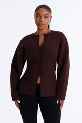 Women's Knit Cardigan — Long Sleeve, Crew Neck | Yvezi — 1