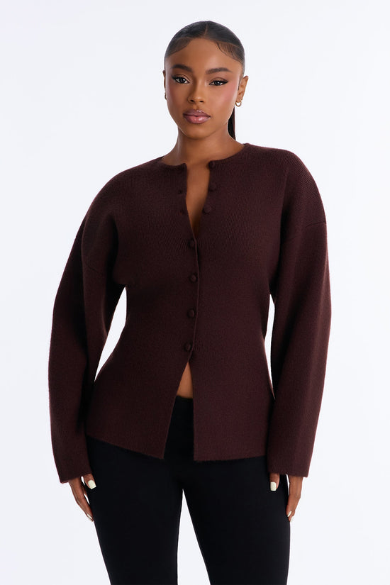 Women's Knit Cardigan — Long Sleeve, Crew Neck | Yvezi — 1