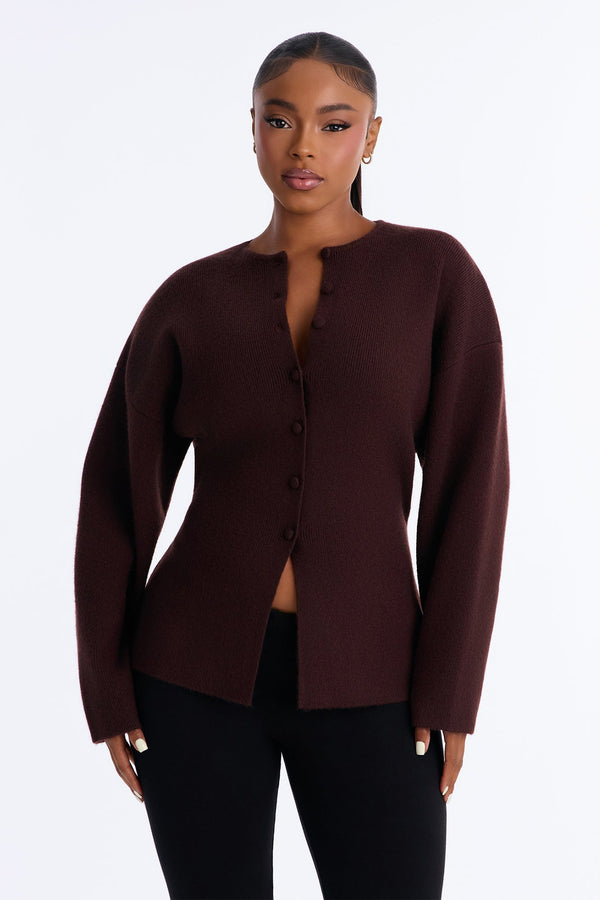 Women's Knit Cardigan — Long Sleeve, Crew Neck | Yvezi — 1