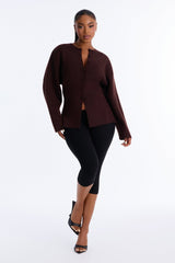 Women's Knit Cardigan — Long Sleeve, Crew Neck | Yvezi — 2
