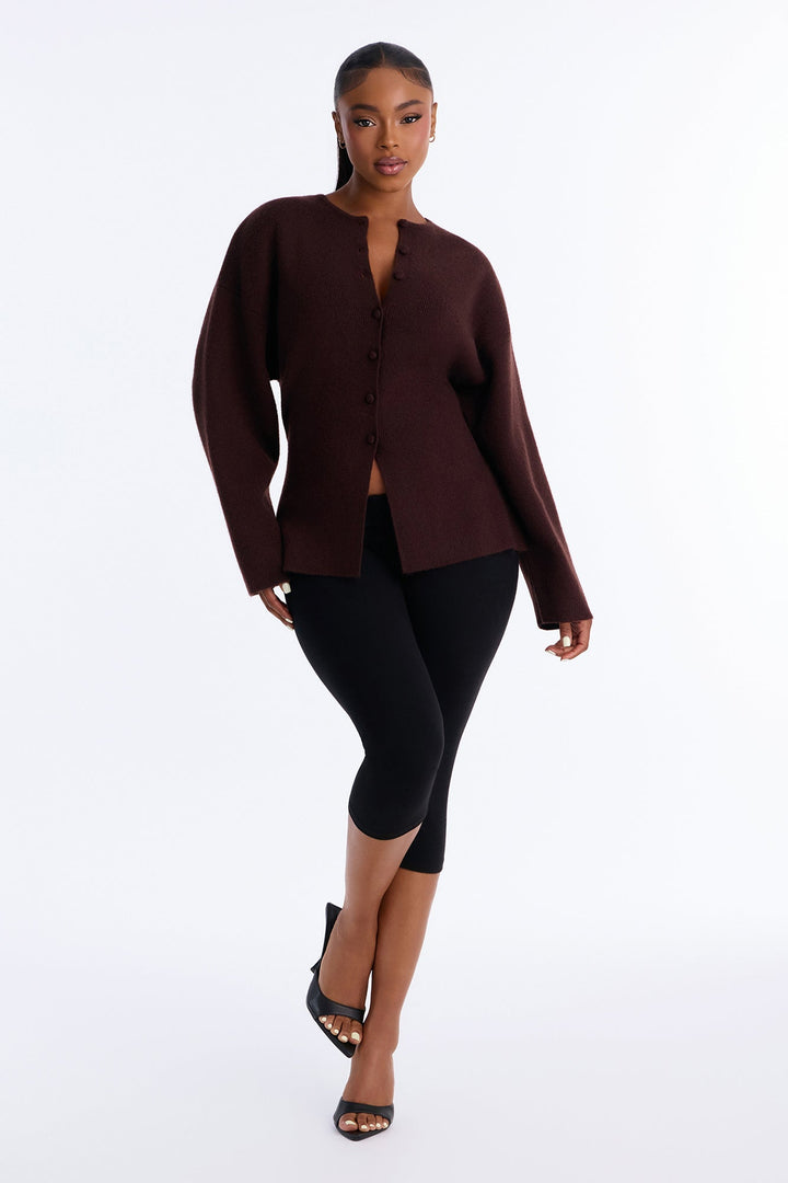 Women's Knit Cardigan — Long Sleeve, Crew Neck | Yvezi — 2