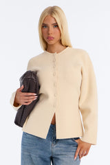 Women's Knit Cardigan — Long Sleeve, Crew Neck | Yvezi — 5