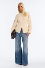 Women's Knit Cardigan — Long Sleeve, Crew Neck | Yvezi — 6