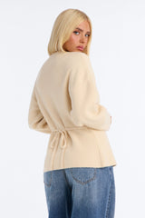 Women's Knit Cardigan — Long Sleeve, Crew Neck | Yvezi — 8