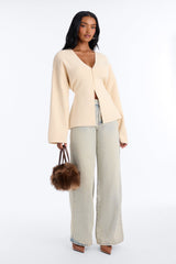 Women's Knit Sweater — Long Sleeve, V Neck | Yvezi — 2