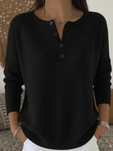 Women's Ribbed Henley Button Drop-Shoulder Knitted Jumper — view 4