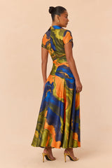 Women's Maxi Dress — Short Sleeve, Collared | Yvezi — 4