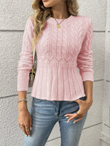 Genevieve | Cable Knit Jumper with Pointelle Waist Detail — view 4