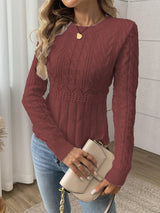 Genevieve | Cable Knit Jumper with Pointelle Waist Detail — view 6