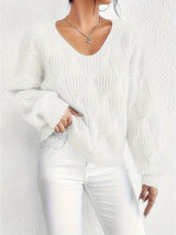 Josephine | Cable Knit V-Neck Jumper with Puff Sleeves — view 3