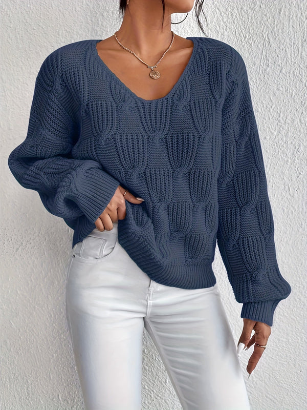 Josephine | Cable Knit V-Neck Jumper with Puff Sleeves — view 1