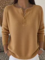 Women's Ribbed Henley Button Drop-Shoulder Knitted Jumper — view 7