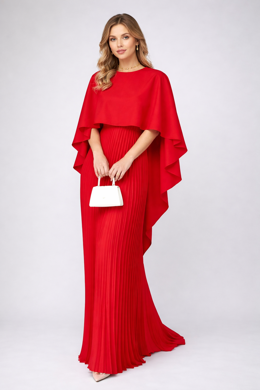 Cecilia | Women's High-Neck Pleated Chiffon Party Maxi Dress — view 3
