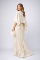 Cecilia | Women's High-Neck Pleated Chiffon Party Maxi Dress — view 4