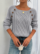 Women's Cable Knit Button Shoulder Crew Neck Jumper — view 5