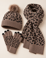 Ismay | Women's Leopard Print Hat, Scarf & Gloves Set – Knitted Winter Gift Set — view 6