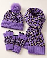 Ismay | Women's Leopard Print Hat, Scarf & Gloves Set – Knitted Winter Gift Set — view 15