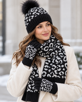 Ismay | Women's Leopard Print Hat, Scarf & Gloves Set – Knitted Winter Gift Set — view 4