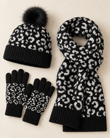 Ismay | Women's Leopard Print Hat, Scarf & Gloves Set – Knitted Winter Gift Set — view 5