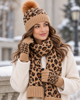 Ismay | Women's Leopard Print Hat, Scarf & Gloves Set – Knitted Winter Gift Set — view 7