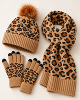 Ismay | Women's Leopard Print Hat, Scarf & Gloves Set – Knitted Winter Gift Set — view 8