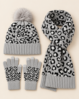 Ismay | Women's Leopard Print Hat, Scarf & Gloves Set – Knitted Winter Gift Set — view 10