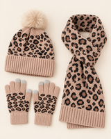 Ismay | Women's Leopard Print Hat, Scarf & Gloves Set – Knitted Winter Gift Set — view 14