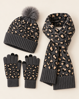 Ismay | Women's Leopard Print Hat, Scarf & Gloves Set – Knitted Winter Gift Set — view 12