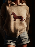 Winnie | Women's Dachshund Embroidered Hooded Knit Jumper — view 1