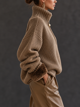 Rosalind | Half-Zip Chunky Knit Jumper with Fur Cuffs — view 2