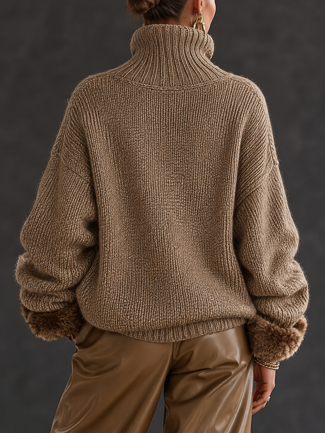 Rosalind | Half-Zip Chunky Knit Jumper with Fur Cuffs — view 3
