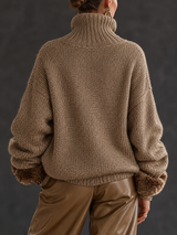 Rosalind | Half-Zip Chunky Knit Jumper with Fur Cuffs — view 3
