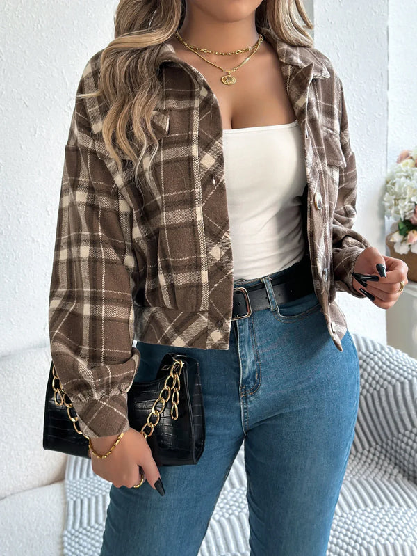 Hollis | Women's Cropped Check Relaxed-Fit Shacket — view 1