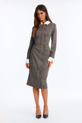 Women's Check Midi Dress — Long Sleeve | Yvezi — 1