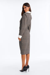 Women's Check Midi Dress — Long Sleeve | Yvezi — 4