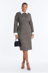 Women's Check Midi Dress — Long Sleeve | Yvezi — 5