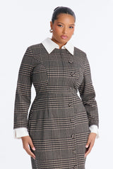 Women's Check Midi Dress — Long Sleeve | Yvezi — 6