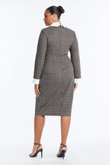 Women's Check Midi Dress — Long Sleeve | Yvezi — 8