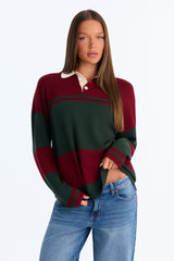 Women's Striped Knit Polo Sweater | Yvezi — 7