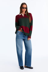 Women's Striped Knit Polo Sweater | Yvezi — 8