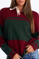 Women's Striped Knit Polo Sweater | Yvezi — 9
