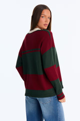 Women's Striped Knit Polo Sweater | Yvezi — 10