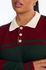 Women's Striped Knit Polo Sweater | Yvezi — 13
