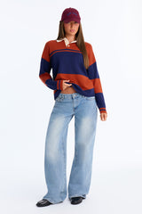 Women's Striped Knit Polo Sweater | Yvezi — 16