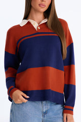 Women's Striped Knit Polo Sweater | Yvezi — 17