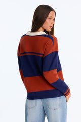 Women's Striped Knit Polo Sweater | Yvezi — 18