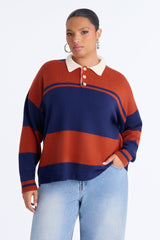 Women's Striped Knit Polo Sweater | Yvezi — 19