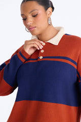 Women's Striped Knit Polo Sweater | Yvezi — 21